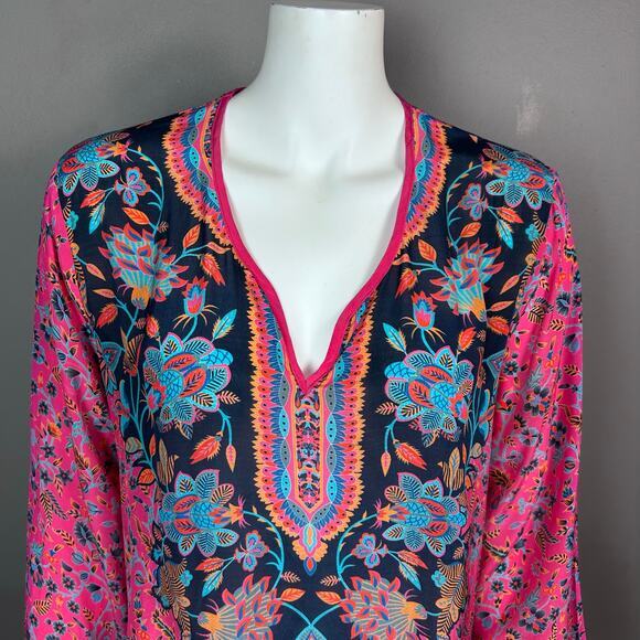 Tolani Feathers top Medium pink scarf print boho‎ maximalist India - Picture 3 of 9